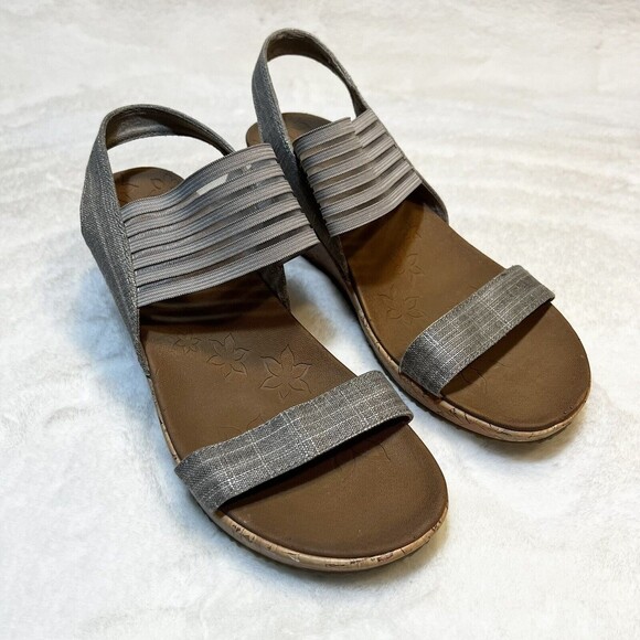 Skechers Cali Beverlee Wedge Sandal Women’s 11 Taupe Tan Metallic Shimmer - Picture 2 of 8